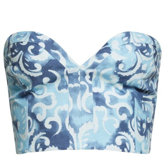 Alexis Isola Crop Top Women's Large Blue‎ Linen Blend Strapless Smocked Back NWT - Picture 11 of 11